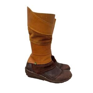 El Naturalista Boots Womens Size 7 Nido Brown Leather Suede Tall Side Zip 37